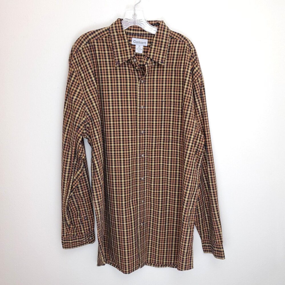 Carhartt burnt orange plaid button down dress shirt